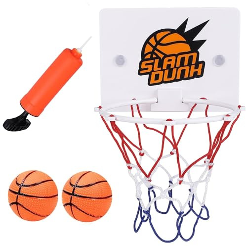 APOMOONS Mini-Basketballkorb für Kinder, für drinnen und draußen, Wandmontage, mit Netz, Ball und Pumpe – Badespielzeug und Sportspiele