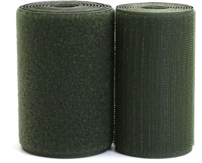Baiann Olive Drab Hook and Loop Straps 4 in x 6 ft Heavy Duty Tape Patch Non-Adhesive Nylon and Polyester Blend Fabric Tape Fastener for Clothes Home Office and Classroom Green