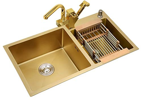 Küchenspüle Doppelwaschbecken Goldspüle Spülbecken Küchenspüle Haushalt Unterbauwaschbecken/Gold/78 * 43 * 20 cm