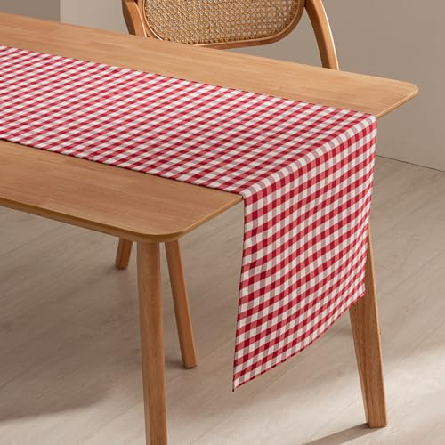 GAMUSI Runner da tavolo rettangolare antimacchia impermeabile Vichy a quadri, 45 x 170 cm, tessuto di cotone traspirante e morbido, colore rosso