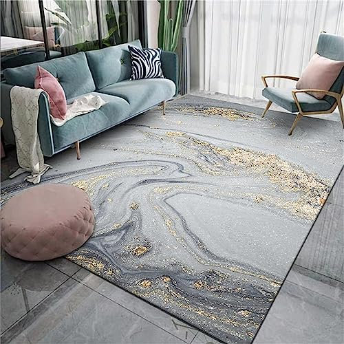 3D Gedruckte Boden Runner Area Rug Dicken Flanell rutschfeste Bodenmatte Runner Rug Waschbare Teppich Runner - Goldenes Graues Abstraktes Ölgemälde - Polyester-Soft-Touch, 100 X 150 cm -3W7A