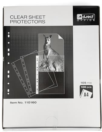 D.RECT 100 Stück Prospekthüllen, Dokumentenhüllen, 105 µm/Mic/Mikron Stärke: 0,105 mm, 230x302 mm, Kartonverpackung, glasklar