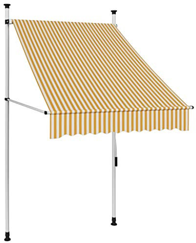 Mengtu Markise Einziehbar Handbetrieben Klemmmarkise Balkonmarkise Sonnenschutz mit Handkurbel Höhenverstellbar für Fenster Garten 100 cm Orange/Weiß Gestreift Garten Möbel