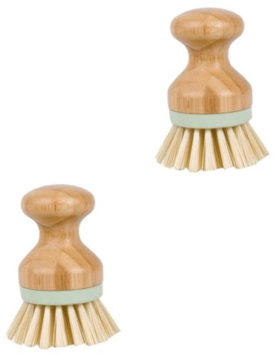 Healeved 2pcs Cleaning Brush Solid Wood Dishwasher Brush Non-Slip Handle for Pots Bowls and Shoes for Kitchen and Restaurant