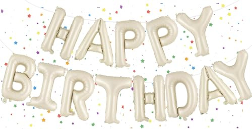 Happy Birthday-Ballon-Banner, cremefarben, 40,6 cm, Happy Birthday-Folienballons, Wimpelkette, beige, Happy Birthday-Ballons für Männer und Frauen, Geburtstagsparty-Zubehör, Dekorationen