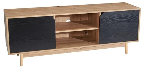 FineBuy Lowboard Eiche-Dekor Schwarz 150x55x40 cm TV-Kommode Modern, Design TV-Schrank Hoch, Fernsehtisch Fernsehschrank mit Zwei Türen, Fernsehkommode Wohnzimmer Braun