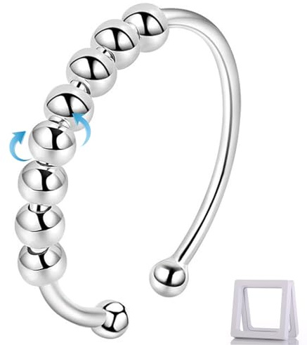 Generisch Anxiety Stress Ring Silber 925 Damen Angst Spinner Fidget Anti Stress Ring Frauen Ringe Beweglichen Perlen Schmuck Geschenke (8 Perlen)