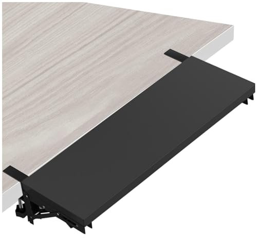 NISMIA Schwarz,25 * 52cm, Tastaturablage mit C-Clip, ergonomische Schreibtischverlängerungsablage, Faltbare Schreibtischverlängerung, Heimtischtastaturverlängerung Armlehnen-Getränkehalter