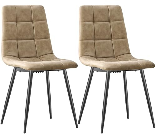 JIJIAN Esszimmerstühle 2er Set, Küchenstühle mit Techno Stoff, Sandfarben | Stühle Esszimmer mit Schwarzen Metallbeinen, Bis 120 kg Belastbar, Moderne Polsterstühle für Esszimmer Wohnzimmer Küche