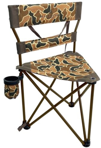 Black Sierra XL Tripod Hunting Blind Stool, Foldable Tripod Seat w/Steel Frame Supports 300 Lbs, Heavy Duty Fishing Chair Features Cup-Holder & Carry Shoulder Strap, for Hunting, Fishing, Camping