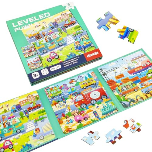 Hshenjhu Rompecabezas Magnético para Niños, Puzzle magnético 3 en 1 de 25-30-42 Piezas, Rompecabezas de Viaje Plegable de 3-7 Años, 3 Niveles de Dificultad Juguetes Educativos para Niños