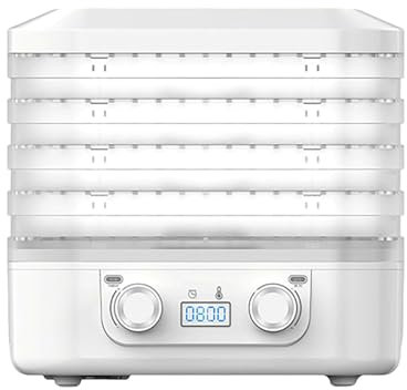 SAYEYBU 5 Tray Mini Electric Food Dehydrator, Fruit Dryer, Dehydrator Food Dryer, Removable Trays Machine with Adjustable Temperature Control from 30-70°C for Jerky, Meat,White