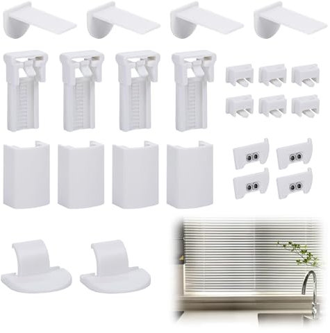 24-Stück Plissee-Klemmen und Klemmträger - Halterung zum Kleben für Jalousienfenster ohne Bohren, Befestigung Vorhangfaltroll