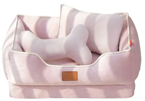 RUYICZB Orthopedic Small and Medium Dog & Cats Bed,Comfy 4-Sided Bolster Dog Sofa Bed with Egg Crate Foam,Washable Pet Bed with Removable Cover,Pink,60x45x20cm