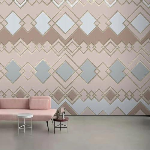 Tzxztt Abstrakte Geometrische Linien Rosa Moderne 3D Tapete Geprägte Seide Neutrale Töne Material Ideal Für Wohnzimmer Schlafzimmer-200cm×140cm
