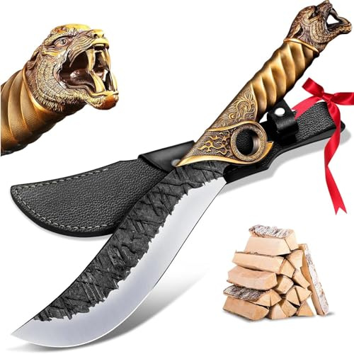 Purple Dragon Heavy Duty Machete for Cutting Trees – Japanese Forged Survival Machete with Tiger Head Handle, Gardening Machetes with Leather Sheath, Yard Work Camping Machetes for Men