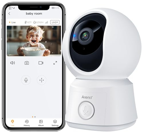 ARENTI Babyphone mit Kamera und App, 1080P PTZ Video Babyfon mit Kamera, One-Touch-Ruf, nur Cam Temperatursensor, Wiegenlied, Nachtsicht, 2 Wege Audio, VoX Mode
