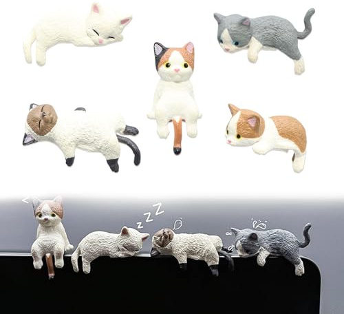 Mrltau 5 Pcs Süße Mini Katzenfiguren, Auto Deko Innenraum, Cute Car Accessories Interior, Auto Rückspiegel Katze Deko Katzenfigur, Miniatur Tiere, Mini Figuren