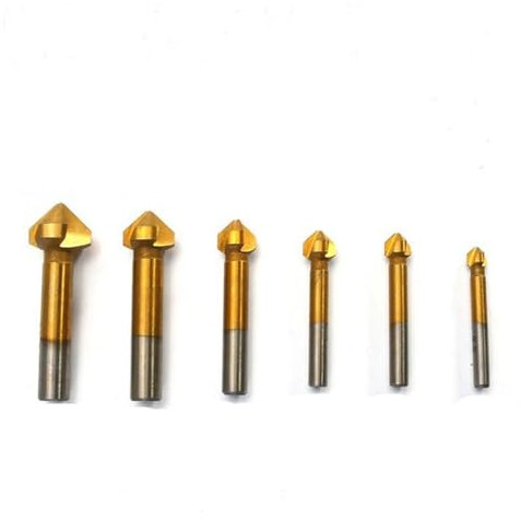 GIFRAN Runder Schaft, 6-teilig, 3-schneidig, 90-Grad-Senkbohrer-Set, HSS-Fasenfräser, Schaftfräser, 6,3–20,5 mm, Industriewerkzeuge(C)