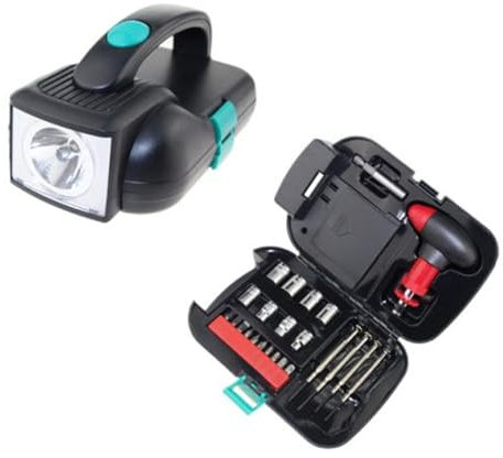 Eujgoov Kit D'outils de Réparation 24 Pièces avec Lampe de Poche, Embouts, Douilles, Horloge, Tournevis, Poignée à Cliquet en Forme de T pour les Réparations à Domicile, les Activités de