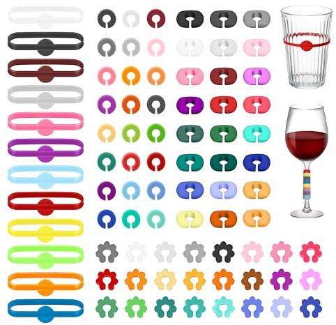 FZSECRIU 84 Stück glas markierung trinkgläser，gläser markieren，glasmarker，glasmarkierer silikon，glasmarkierer，glas markierer