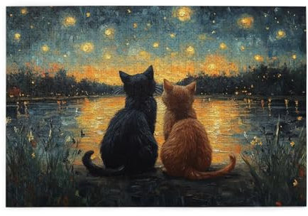 Puzzle 5000 Teile Sternenhimmel, Katze Holz XXL Puzzle Erwachsene mit Schachtel und Poster, Schwierige, Herausfordernde und Interessant Spiele für Anfänger, Frauen Wohndekoration Geschenke 1T-41
