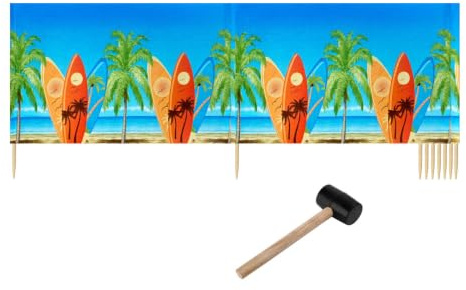 Ladeheid Windschutz Strand Strandzubehör Sichtschutz Holzstäbe LAEX001 | Sichtschutz für Strand und Camping, als Windfang im Sand, maritimes Muster, praktisches Strandzubehör mit Holzstäben