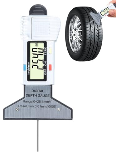 Reifenprofilmesser, Reifenprofiltiefenmessgerät, Reifentiefenmessgerät, digital, 0-25,4 mm, Messbereich Wear Checker 0,01 mm, Taschenmesswerkzeug für Auto und