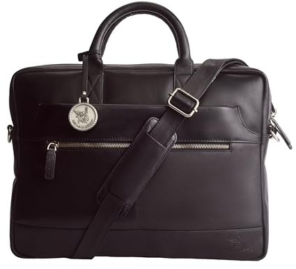 DE LAMASSU® Hugo Laptoptasche Leder – 15,6 Zoll Notebooktasche Herren Damen – Schmale Businesstasche mit Trolleyband – Schultertasche mit Reißverschluss – Geschenkverpackung (Schwarz)