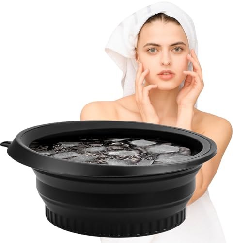 Wvu & Wvo Bassine Pliable Silicone Bac à Glaçons Intégré, Bol De Glace Portable Pour La Maison Ou En Déplacement, Bassine Retractable Livré avec Crochet s'Applique à Bain Glacé, Bain de Glace Cuvette