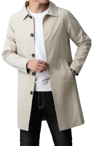 Trench coat pour homme, coupe slim, simple boutonnage, veste longue décontractée, léger, revers, coupe vent d'automne