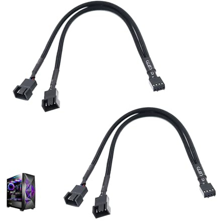 Zescyha 2 Pack PWM Fan Splitter Cable, 1 to 2 PC Splitter 27cm Y Braided Cable for Computer Case Cooling Fans, Compatible with 3-Pin & 4-Pin, Adds Double Fan Coverage for Improved Airflow and Cooling