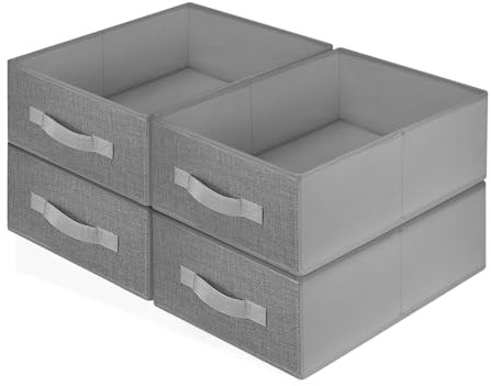 JF HOME BLISS Fabric Storage Box Set of 4 Storage Cubes Foldable Clothes Organizer Bins with Handles for Wardrobe Shelves & Drawers Underwear Socks Toys Storage 39 x 28.5 x 14 cm (Gray)