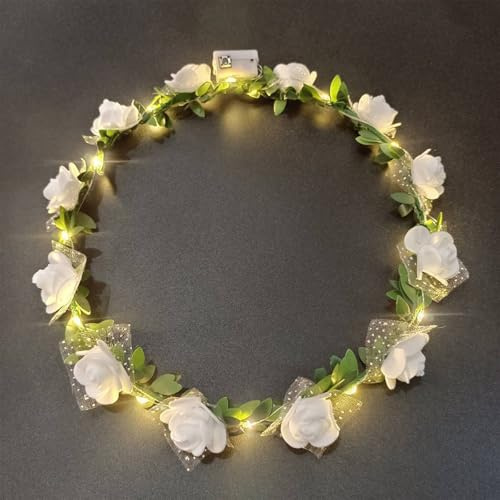 AWSOLAR 8Pcs Blumenkranz Haare LED, Weiß LED Blumenkranz mit Licht | Blumenkranz Haare für Brautschmuck, Festival, Party