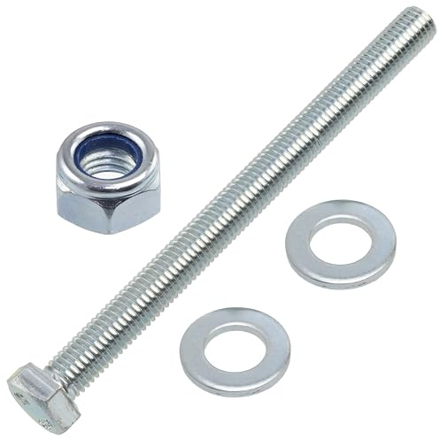 AERZETIX - Juego de 5 tornillos de cabeza hexagonal M12x150 mm + 10 arandelas + 5 tuercas hexagonales autoblocantes M12 | para bricolaje y fijación ligera | en acero