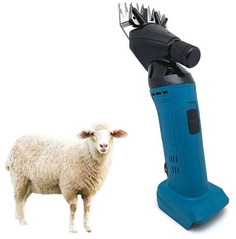 Tondeuse sans fil pour laine de mouton, 6 vitesses réglables, lames en acier au carbone à 9 dents, moteur 500 W 2400 tr/min, kit de toilettage professionnel pour bétail et animaux(1 batterie et blue