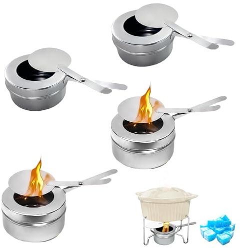 Foonary 4 stycken behållare för brännpasta av rostfritt stål, brännpasta behållare med lock, brännare fondue-tillbehör, brännpasta för varmhållningsbehållare, för fondue, buffé, camping, grillfester