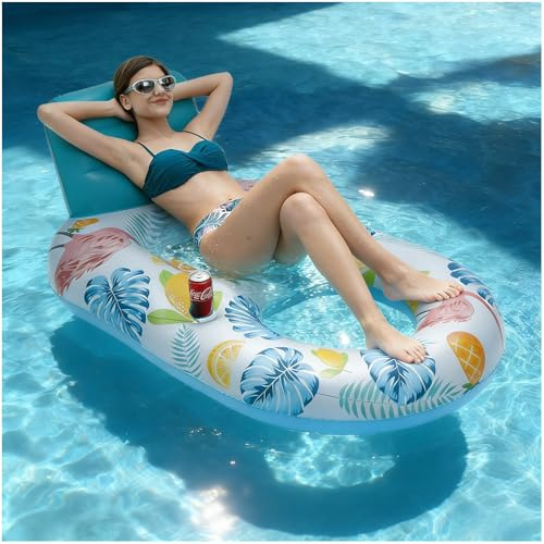 QuFrotty Inflatable Pool Floats Chair For Adult With Headrest & Cup Holder | Extra Large Inflatable Pool Lounger Bed Rafts Adult Size, Summer Pool Beach Inflatables For Adults & Teens Easy For Travel