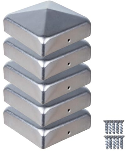 Lot de 5 capuchons de poteaux 10 x 10 cm en ATTAS avec vis en métal pour poteaux en bois et poteaux métalliques 100 x 100 mm, capuchons de protection en acier galvanisé, forme pyramidale