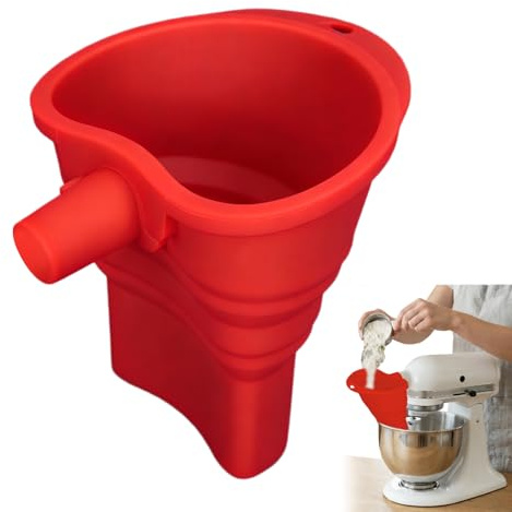 Imbuto per Farina per Kitchen Aid Artisan KSM150, Accessorio Anti-Versamento per Kitchenaid Mixer 4.8l TILT-HEAD, Imbuto in Silicone Pieghevole e Flessibile per Kitchen Aid 4.8-6.3L (Rosso)