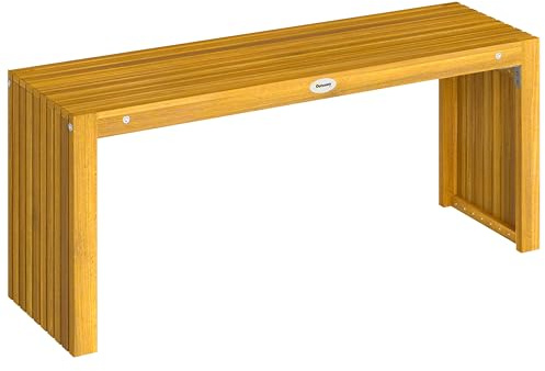 Outsunny Banco de Jardín de Madera, 110 cm, Banco Exterior Rústico de 2 Plazas con Asiento de Listones, Carga 240 kg, para Patio, Porche, Parque, Balcón, Natural