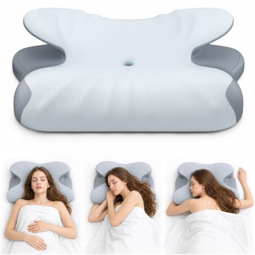 Ortopedisk kudde, minnesskum, nackstödskudde, kudde för nacksmärta, anti-snarkningskudde, ergonomisk kudde, nackkudde, kudde för sidor, rygg och mage som sover (grå)