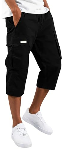 Shorts Homme Bermudas Cargo Élastique Sport Militaire Pantacourt Été Léger Court Randonnée Chantier Travail Cordon Serrage Taille Multi-Poches Utilitaires Décontractés Jeunes Short