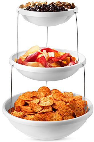 Masirs 3-Tier Collapsible Bowl: Decorative Design Folds for Minimal Storage. Ideal for Serving Snacks, Salad, and Fruit. Top Bowl Divided into Three Sections.