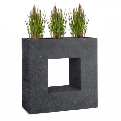Pflanzwerk® Pot de Fleur Fibre de Verre Vista Lava Anthracite 66x66x28cm *Jardinière antigel* *Protection UV* *Qualité européenne*