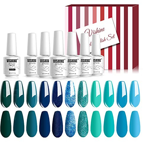 Vishine UV LED Gellack Blau Serie mehrfarbig Gel Nagellack Set Gel Nail Polish Kit - 12 x 8ml
