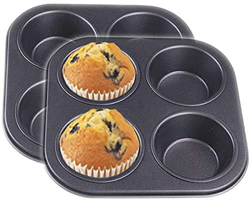 CZ-XING Teflon Non-Stick Coated 4 Cup Muffin Tray Cupcake Tray/Baking - Carbon Steel for Muffins or Cupcakes (2 Mold)