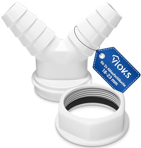 VIOKS Waschmaschine Abfluss Adapter mit Rohrgewinde Abmessungen 1 1/2 Zoll Schlauchanschluss & Y-Verteiler Waschmaschine Geschirrspüler Anschluss Ablauf - Abfluss Set, Kunststoff