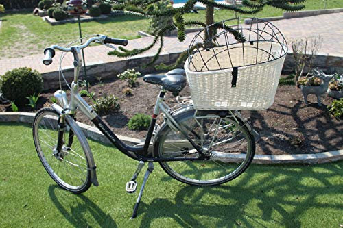 Marcus Cestino per Bicicletta per Cani in Vimini con griglia in Metallo e Cuscino XXL Portapacchi Cestino in Vimini Cestino Animale Cestino per Gatti