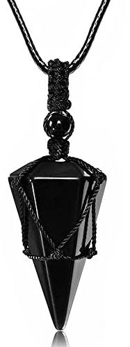 Top Plaza Mens Necklace Crystal Black Obsidian Protection Gemstone Necklace